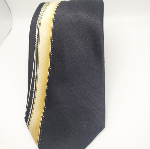 J. Blades Necktie Tie Silk Black and Gold Men's Handmade Black Gold Abstract - Picture 3 of 9